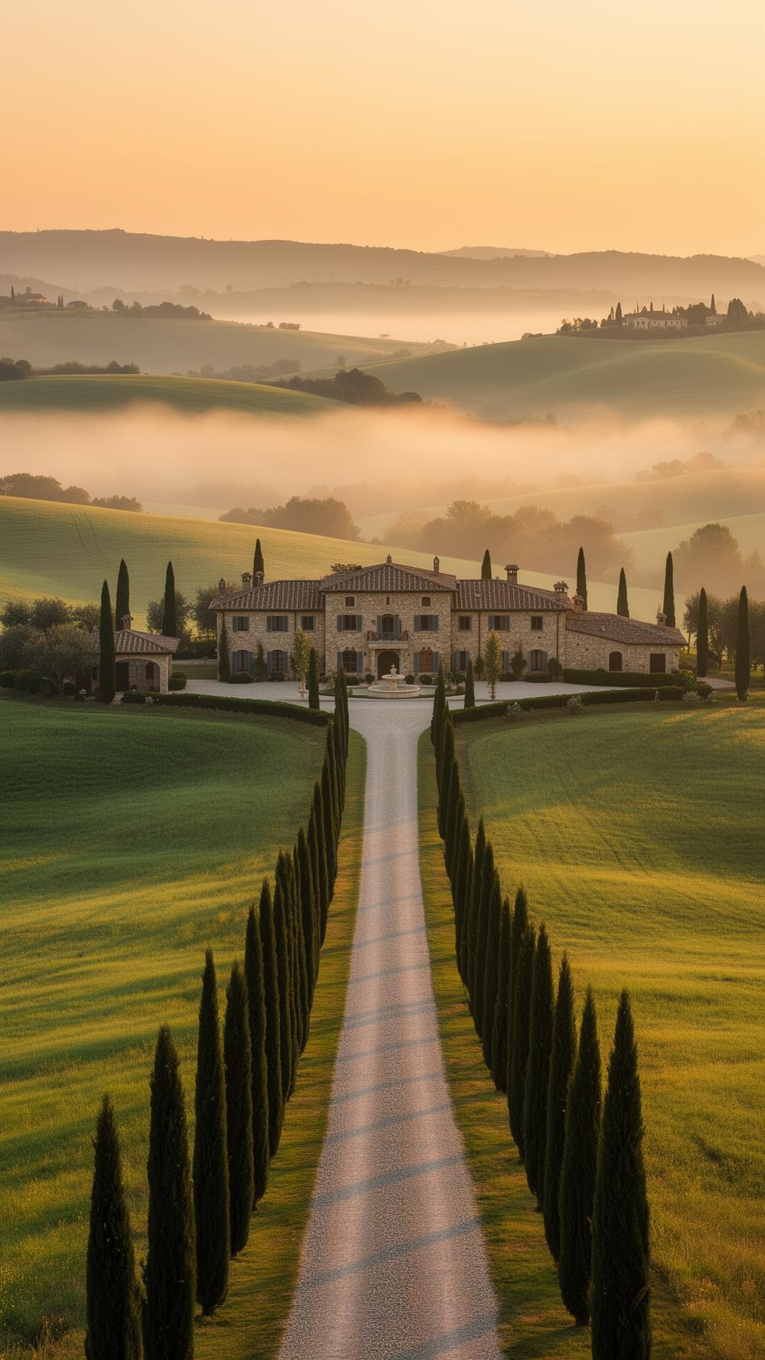 Finca de lujo en la Toscana al amanecer